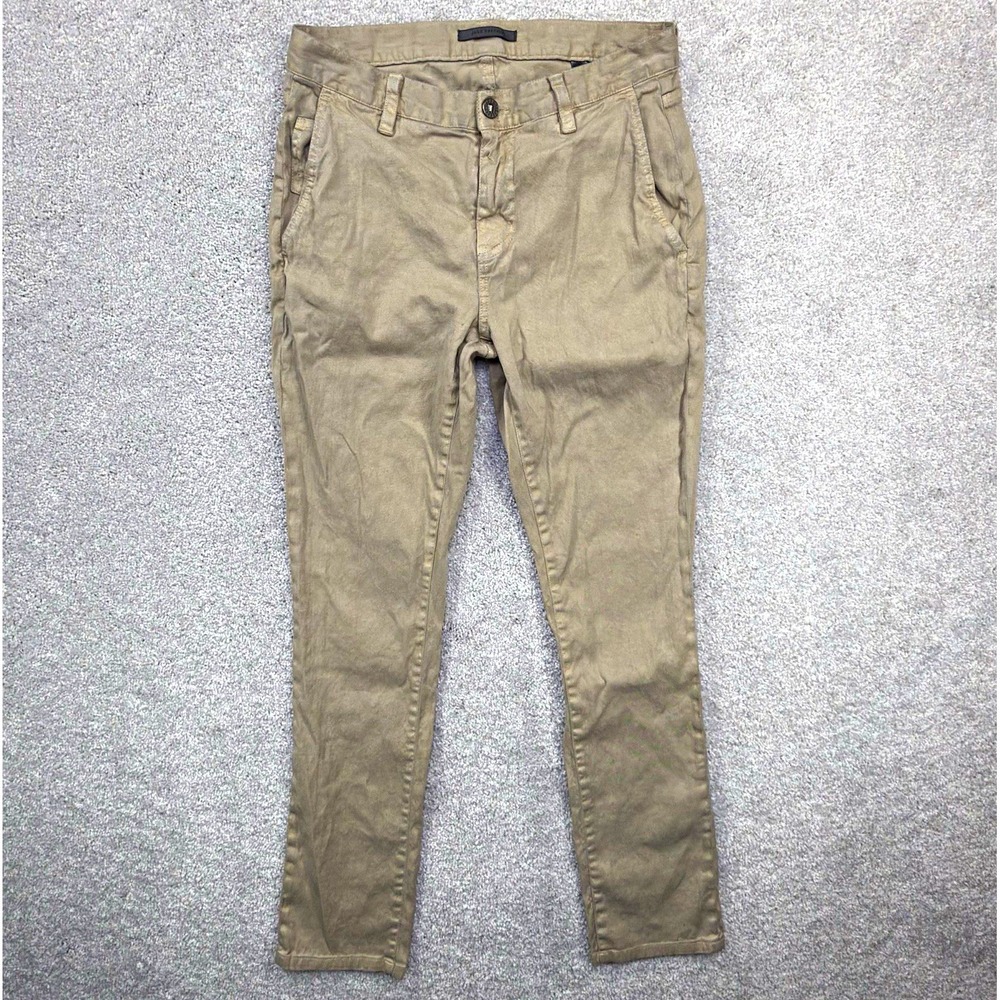 John Varvatos Men Tan Linen Blend Slim Pants Size 28RG Flawed / Read